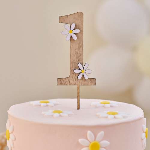 Daisy Wooden 1 Cake Topper